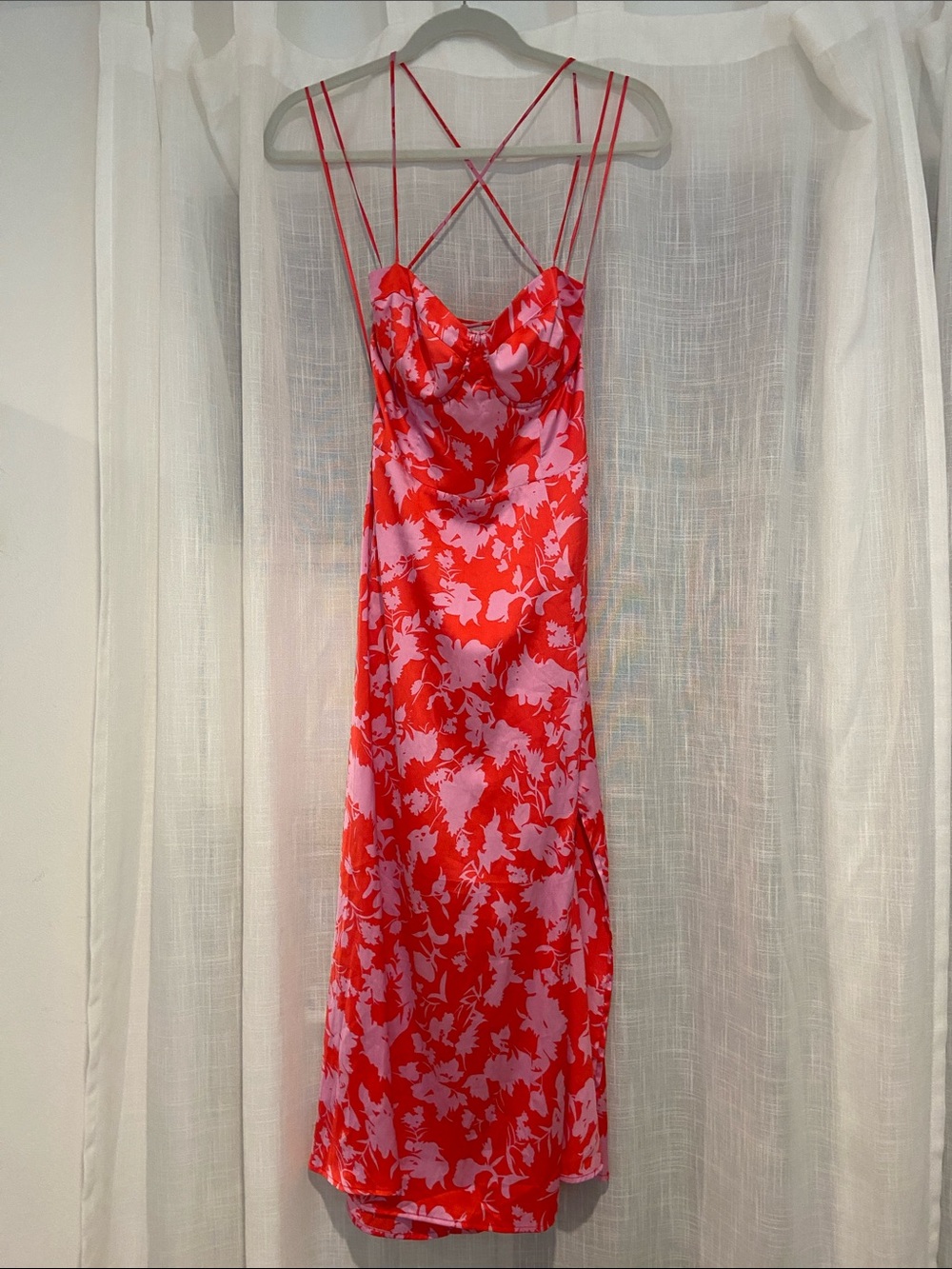 ASTR Floral Red & Pink Slip Midi Dress - Women's